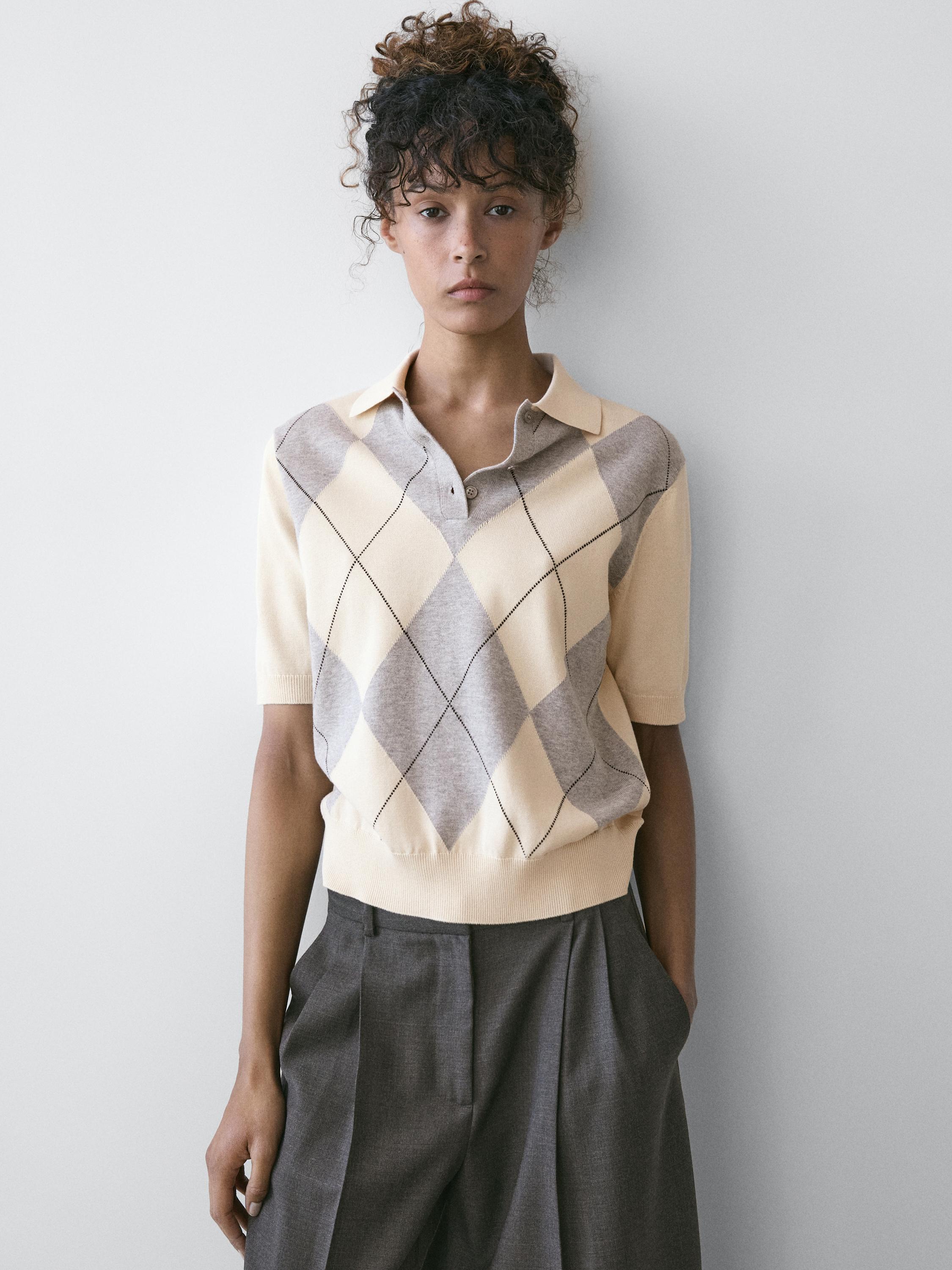 Pull polo en maille à losanges
